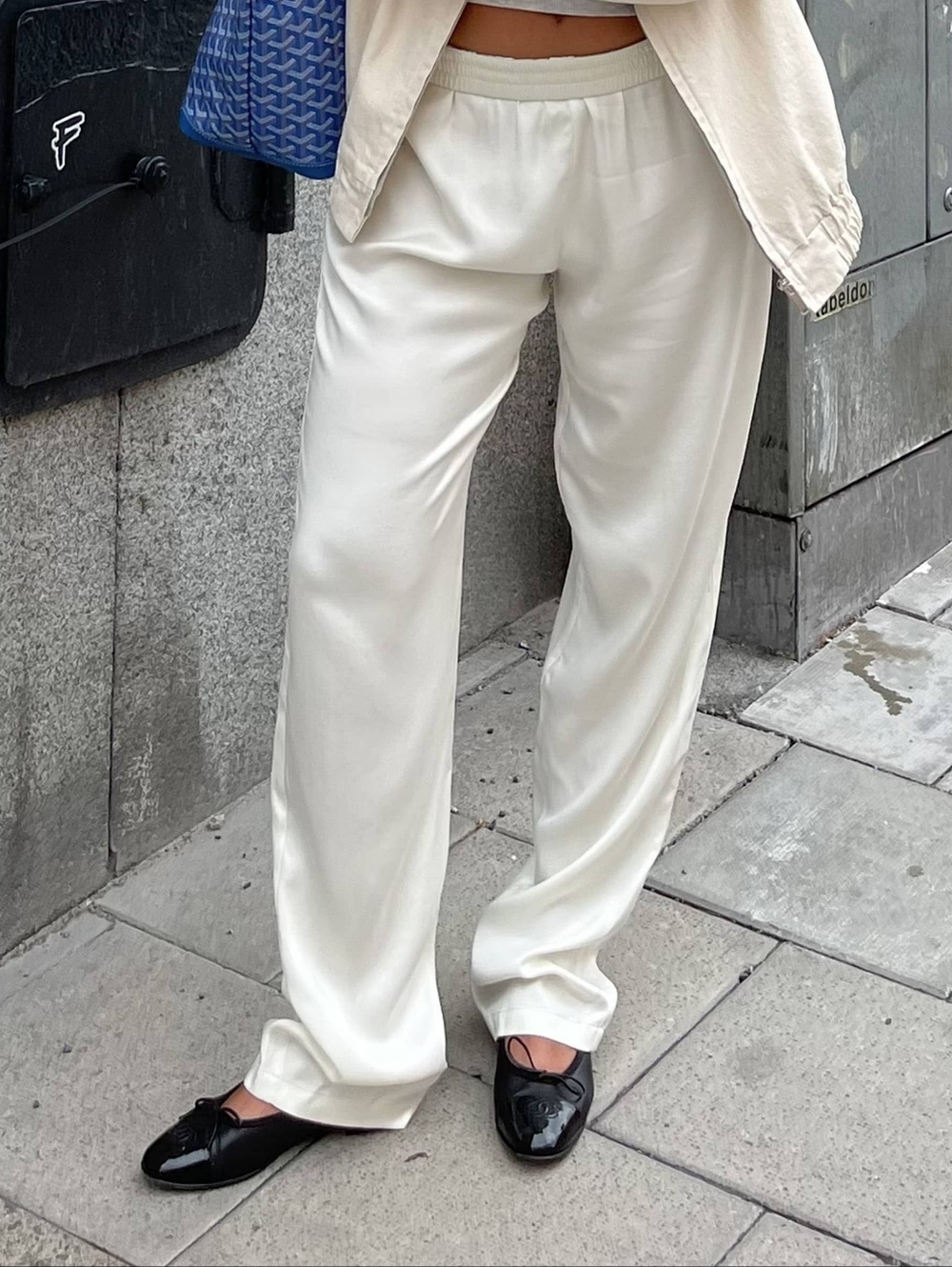 Djerf Avenue Dream Pants Cloud Elastic Waist Satin Pull On Ivory Small S